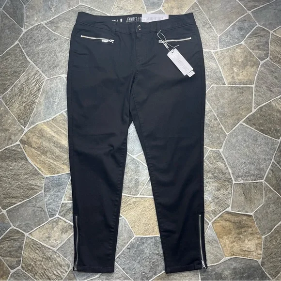 Jennifer Lopez Ankle Zip Skinny Mid Rise Black Tie Pants - Picture 2 of 15